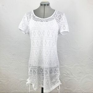 Whereabouts crisp white open weave beach coverup-S
